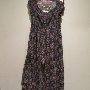 Blue Paisley Boho Festival Maxi Dress with Attached Shorts Smocked Top
